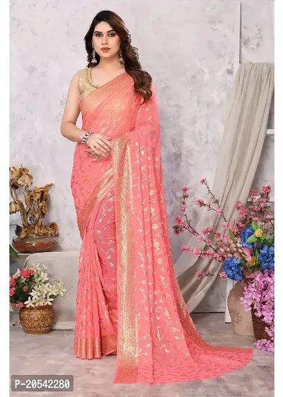 Women Latest Georgette Foil Printed Saree With Blouse Piece-thumb0