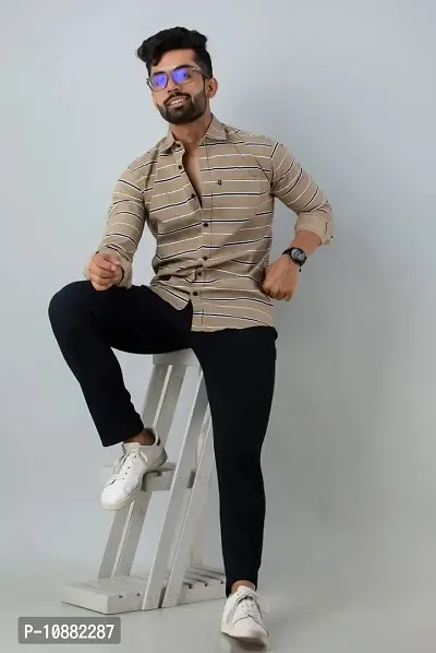 V.COM Vcom Men's Classic Collar Slim Fit Cotton Casual Full Sleeve Shirt (Medium, Khaki)-thumb5