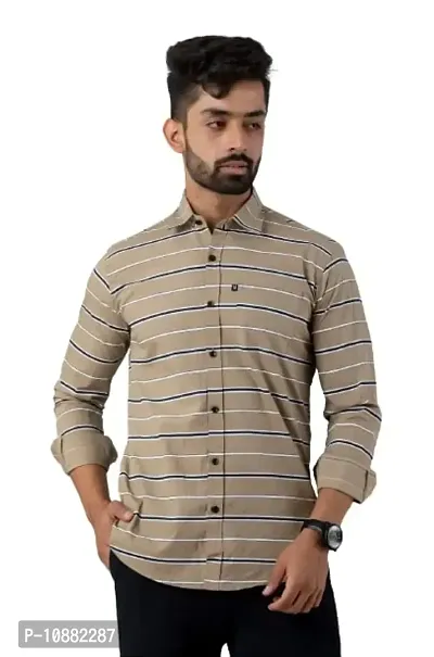 V.COM Vcom Men's Classic Collar Slim Fit Cotton Casual Full Sleeve Shirt (Medium, Khaki)-thumb0
