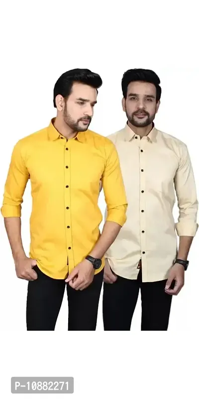 V.COM Men Casual Shirts Combo Pack (Medium, Yellow  Cream)