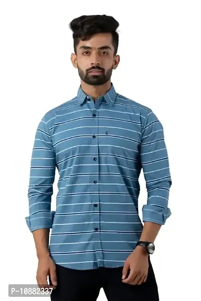 V.COM Vcom Men's Classic Collar Slim Fit Cotton Casual Full Sleeve Shirt (Medium, Light Sky)