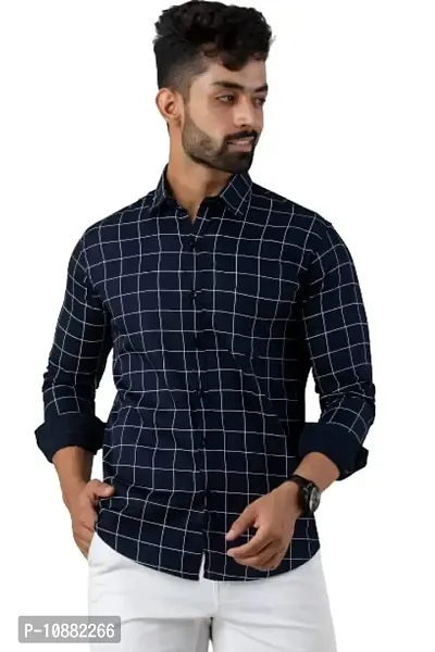 V.com Men's Regular Fit Casual Shirt (40, Navy Blue)