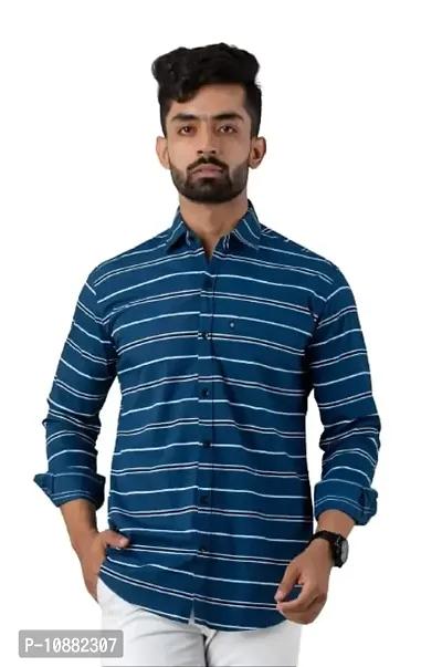 V.COM Vcom Men's Classic Collar Slim Fit Cotton Casual Full Sleeve Shirt (Medium, Dark Blue)