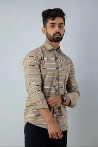 V.COM Vcom Men's Classic Collar Slim Fit Cotton Casual Full Sleeve Shirt (Medium, Khaki)-thumb2