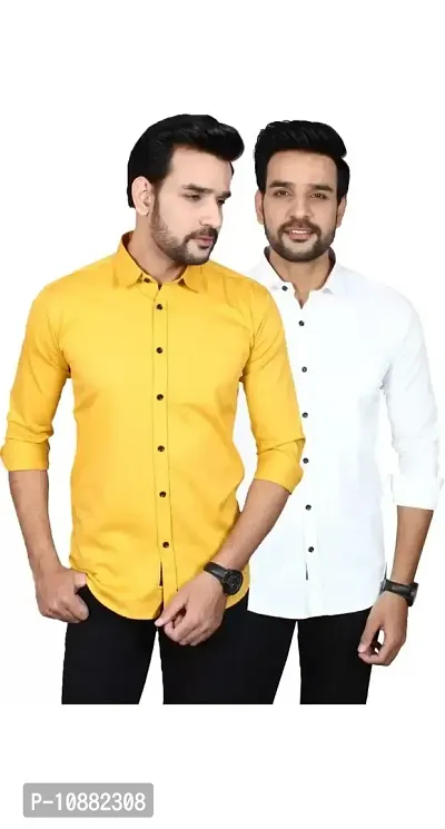 V.COM Men Casual Shirts Combo Pack (Medium, Yellow  White)