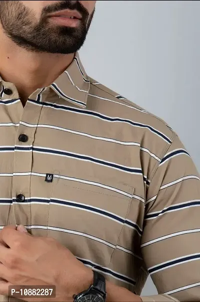 V.COM Vcom Men's Classic Collar Slim Fit Cotton Casual Full Sleeve Shirt (Medium, Khaki)-thumb4