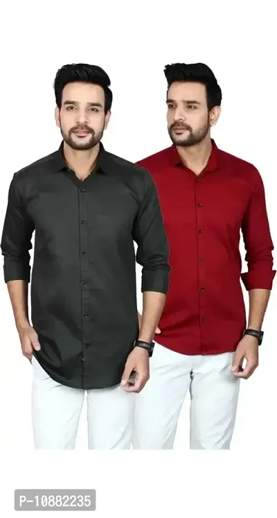 V.COM Men Casual Shirts Combo Pack (Medium, Black  Maroon)