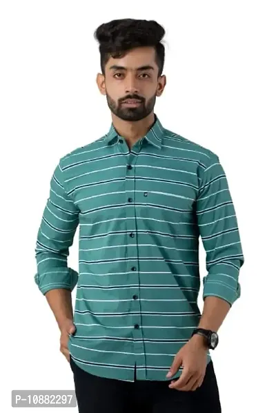 V.COM Vcom Men's Classic Collar Slim Fit Cotton Casual Full Sleeve Shirt (Medium, Green)