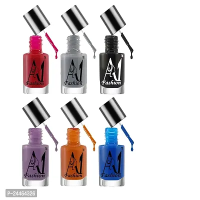 A1fashion HD Shine Nail Lacquer long-lasting stay Nail Polish Combo Set Red, Gray, Black, Purple, Orange, Blue, Set 06  (Pack of 6)