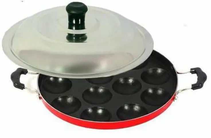 Arixy 12 Cavities Non Stick Appam Patra, Appa Patra, Appam Appa Maker with Lid,Red (Paniyarrakal/Paniyaram/Appam Pan/Maker/Pan Cake Maker)