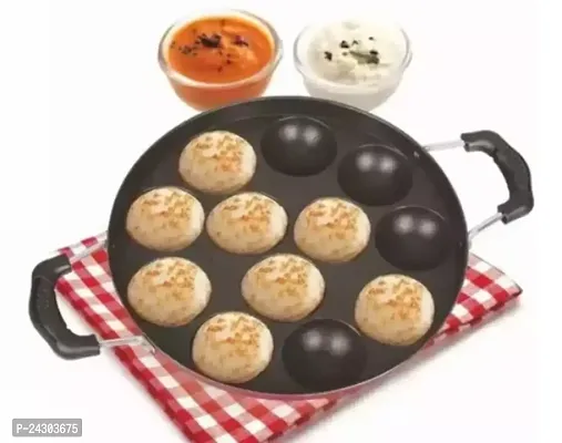 BIGWIN 12Cavities Non Stick Appam Patra with Lid and Side Handle/AppamPan/AppamMaker/PanCake/idali Maker/idliPankadai/litti maker/Pancake/Paniarakkal 1L capacity 21cm diameter-thumb0