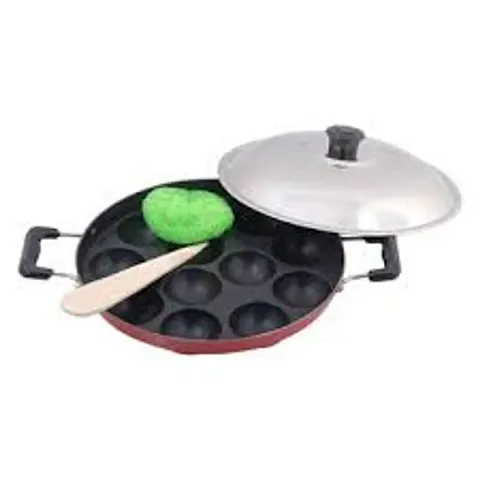 Wheel Crew 12 Cavities Non Stick Appam Patra with Lid,Red (Paniyarrakal/Paniyaram/Appam Pan/Maker/Pan Cake Maker)