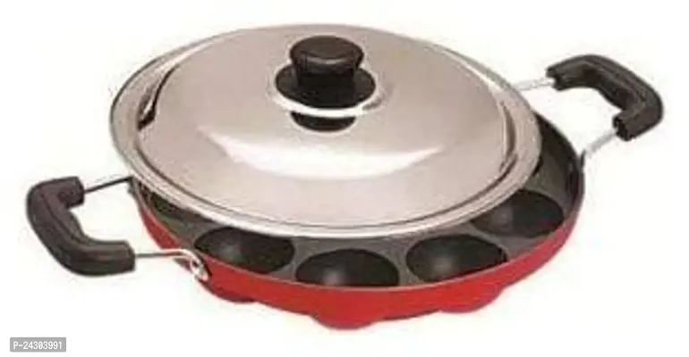 BIGWIN 12Cavities Non Stick Appam Patra with Lid and Side Handle/AppamPan/AppamMaker/PanCake/idali Maker/idliPankadai/litti maker/Pancake/Paniarakkal 1L capacity 21cm diameter