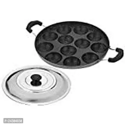 BIGWIN 12Cavities Non Stick Appam Patra with Lid and Side Handle/AppamPan/AppamMaker/PanCake/idali Maker/idliPankadai/litti maker/Pancake/Paniarakkal 1L capacity 21cm diameter-thumb0