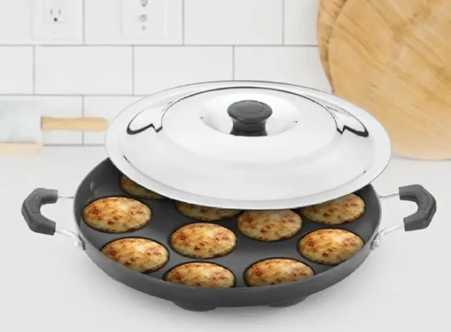 Urban Chef Non-Stick 12 Cavity Paniyarakkal with Steel Lid & Side Handle