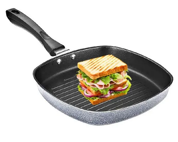 BIGWIN GrillPan Non-Stick Hammer-Tone Coating/burger/pizza/grilled sandwich/Grill Pan/Grill Pan Square /Gas Stove Compatible/ Grill PanTandoori Tawa/Black grill pan/22 cm diameter (Aluminium, Non-stic