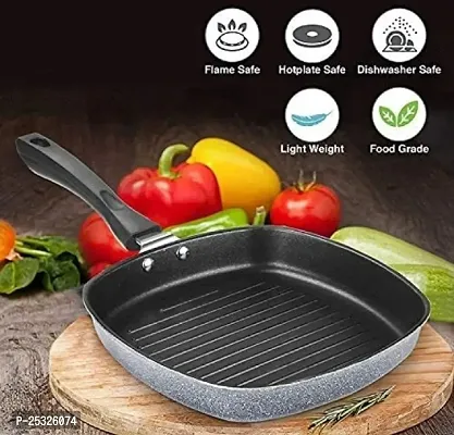 BIGWIN GrillPan Non-Stick Hammer-Tone Coating/burger/pizza/grilled sandwich/Grill Pan/Grill Pan Square /Gas Stove Compatible/ Grill PanTandoori Tawa/Black grill pan/22 cm diameter (Aluminium, Non-stic