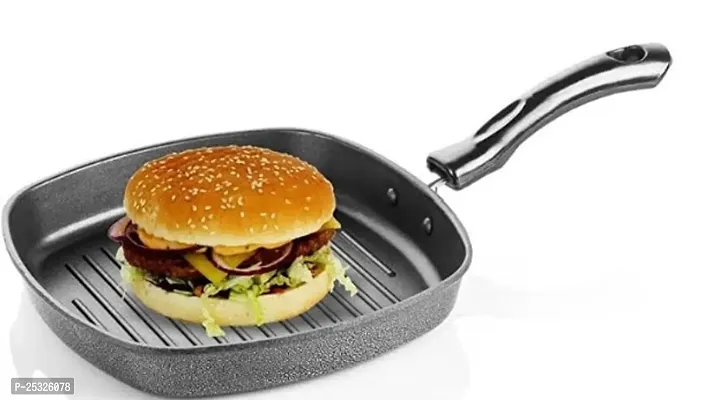 BIGWIN GrillPan Non-Stick Hammer-Tone Coating/burger/pizza/grilled sandwich/Grill Pan/Grill Pan Square /Gas Stove Compatible/ Grill PanTandoori Tawa/Black grill pan/22 cm diameter (Aluminium, Non-stic