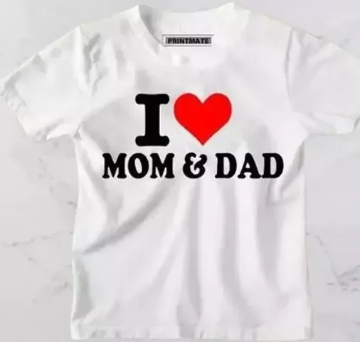 PrintEasy? I Love Mom & Dad Cotton Round Neck Half Sleeves Unisex Kids T-Shirt for Boys & Girls