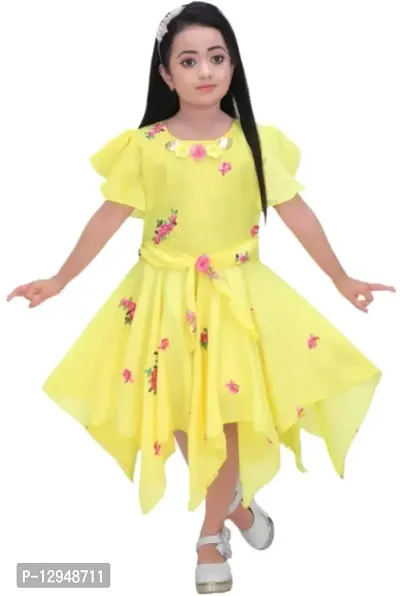 Midi knee length kid dress (yellow)-thumb0