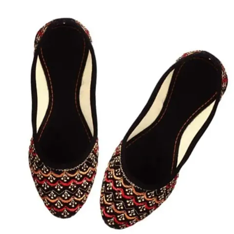 Stylish Black Synthetic Self Design Mojaris For Women