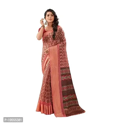 JAICHITRA FASHION Women's Cotton Base Varity Of Border And All Over Pattern Enthnic Saree with Unstitched Blouse Piece (Peach) (11549)-thumb0