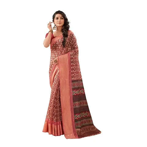 JAICHITRA FASHION Women's Base Varity Of Border And All Over Pattern Enthnic Saree with Unstitched Blouse Piece (Peach) (11549)