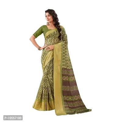 JAICHITRA FASHION Women's Cotton Base Varity Of Border And All Over Pattern Enthnic Saree with Unstitched Blouse Piece (Pista Green) (11549)