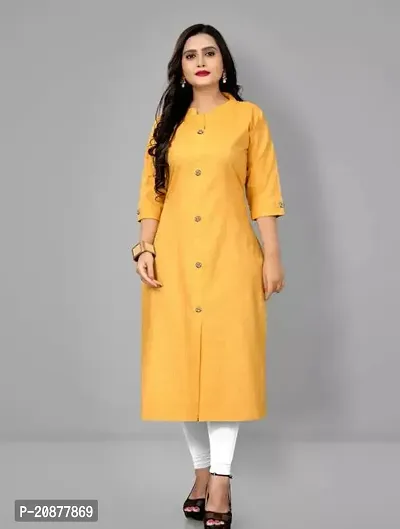 Stylish Straight Yellow Cotton Blend Kurta-thumb0