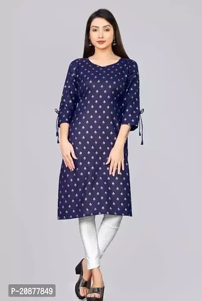 Stylish Straight Navy Blue Cotton Kurta-thumb0