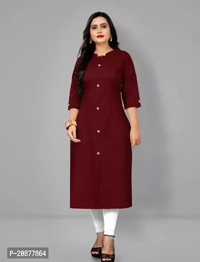 Stylish Straight Maroon Cotton Blend Kurta-thumb0