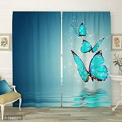 BSJ 3D Butterfly Digital Printed Polyester Fabric Curtains for Bed Room Kids Room Living Room Color Blue Window/Door/Long Door (D.N.476)