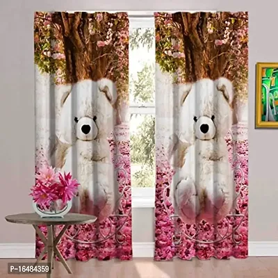 FBS 3D Teddy Bear Digital Printed Polyester Fabric Curtains for Bed Room Kids Room Living Room Color Pink Window/Door/Long Door (D.N.56)-thumb0