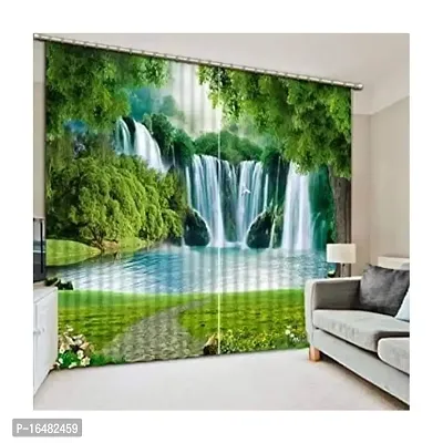 BSJ 3D Waterfall Scenery Digital Printed Polyester Fabric Curtains for Bed Room Kids Room Living Room Color Green Window/Door/Long Door (D.N.406)