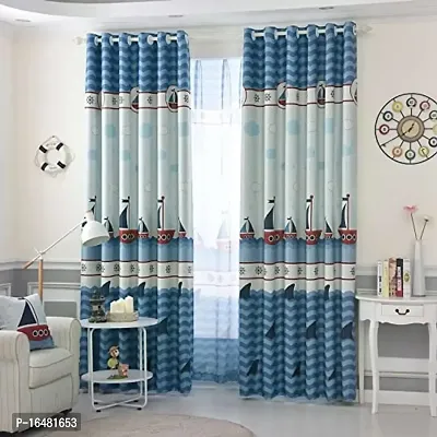 BSJ 3D Ship Digital Printed Polyester Fabric Curtains for Bed Room Kids Room Living Room Color Blue Window/Door/Long Door (D.N.498)