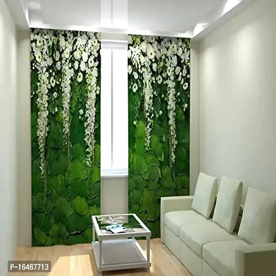 BSJ 3D Blooming Flowers Digital Printed Polyester Fabric Curtains for Bed Room Kids Room Living Room Color Green Window/Door/Long Door (D.N.159)-thumb0