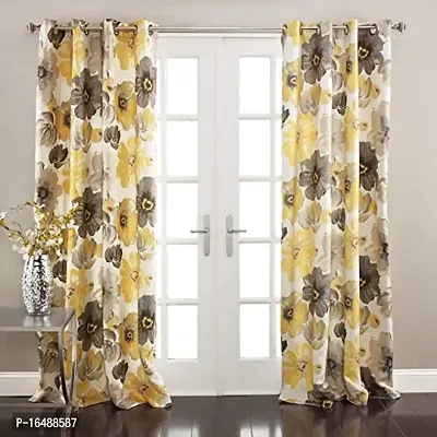 FBS 3D Flowers Digital Printed Polyester Fabric Curtains for Bed Room Kids Room Living Room Color Yellow Window/Door/Long Door (D.N.93) (1, 4 x 5 Feet (Size ; 48 x 60 Inch) Window)