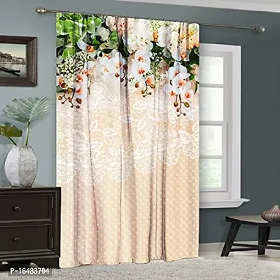 BSJ 3D Blooming Flowers Digital Printed Polyester Fabric Curtains for Bed Room Kids Room Living Room Color Peach Window/Door/Long Door (D.N.154)