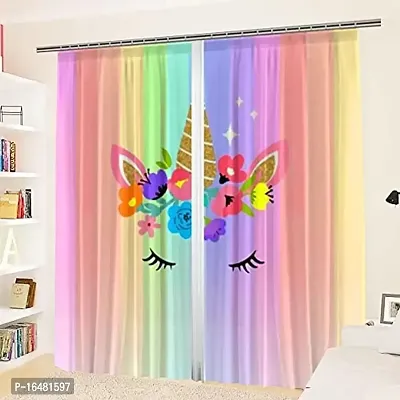 BSJ 3D Flower Digital Printed Polyester Fabric Curtains for Bed Room Kids Room Living Room Color Multi Window/Door/Long Door (D.N.492)-thumb0