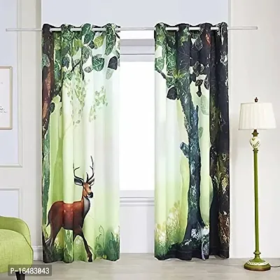 BSJ 3D Trees Digital Printed Polyester Fabric Curtains for Bed Room Kids Room Living Room Colour Green Window/Door/Long Door (D.N.5610) (4 x 7 Feet (Size ; 48 x 84 Inch) Door, 1)-thumb0