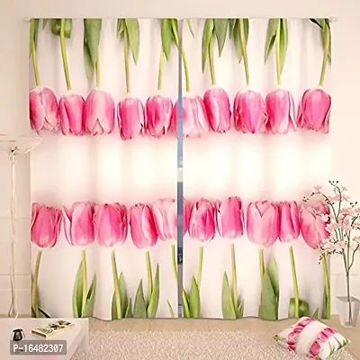 BSJ 3D Flower Digital Printed Polyester Fabric Curtains for Bed Room Kids Room Living Room Color Pink Window/Door/Long Door (D.N.481)