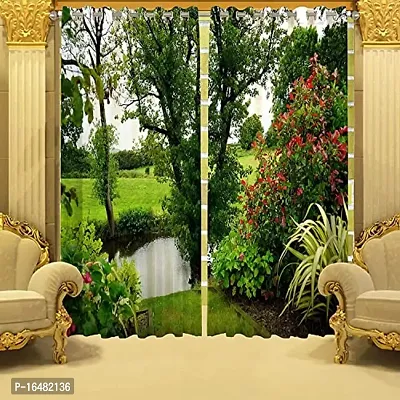 BSJ 3D Scenery Forest Digital Printed Polyester Fabric Curtains for Bed Room Kids Room Living Room Color Green Window/Door/Long Door (D.N.448) (4 x 5 Feet (Size ; 48 x 60 Inch) Window, 1)-thumb0