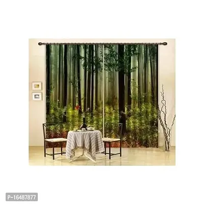 BSJ 3D Forest Tree Digital Printed Polyester Fabric Curtains for Bed Room Kids Room Living Room Color Green Window/Door/Long Door (D.N.399)