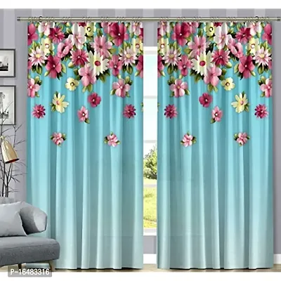 BSJ 3D Blooming Flowers Digital Printed Polyester Fabric Curtains for Bed Room Kids Room Living Room Color Blue Window/Door/Long Door (D.N.191) (-thumb0