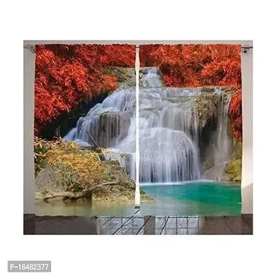 BSJ 3D Waterfall Digital Printed Polyester Fabric Curtains for Bed Room Kids Room Living Room Color Red Window/Door/Long Door (D.N.478)