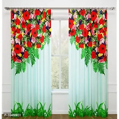 BSJ 3D Flower Digital Printed Polyester Fabric Curtains for Bed Room Kids Room Living Room Color Green Window/Door/Long Door (D.N.489)