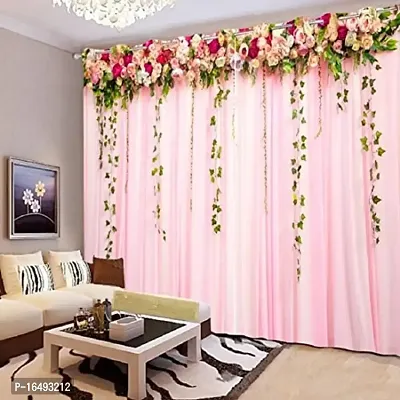 BSJ 3D Blooming Flowers Digital Printed Polyester Fabric Curtains for Bed Room Kids Room Living Room Color Pink Window/Door/Long Door (D.N.135) (1, 4 x 5 Feet (Size ; 48 x 60 Inch) Window)