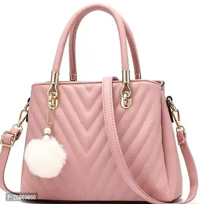 Stylish Pink PU Solid Handbags For Women