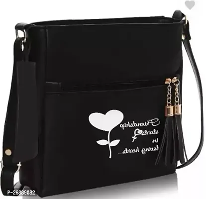 Stylish Black PU Solid Sling Bags For Women-thumb0