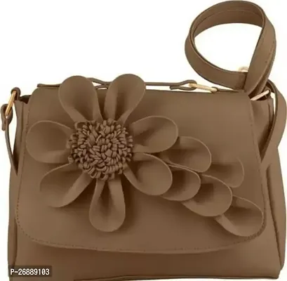 Stylish Brown PU Solid Sling Bags For Women